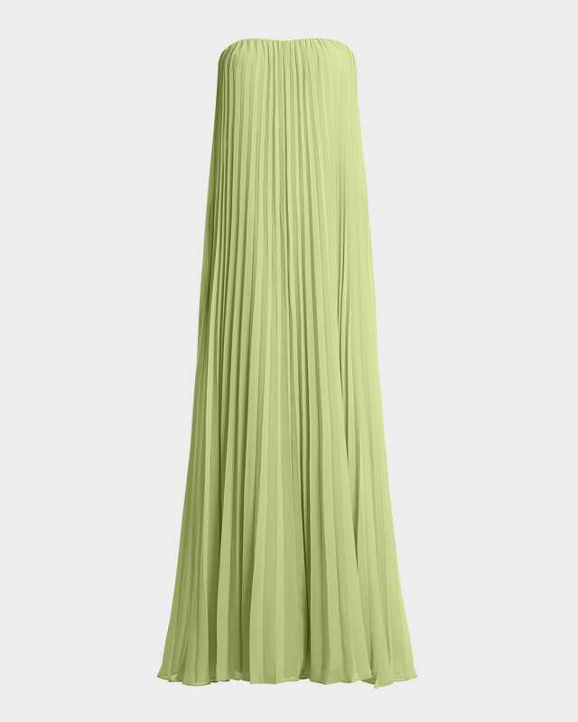 Strapless Pleated Chiffon Trapeze Gown